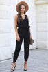 Deep V-Neck Sleeveless Solid Jumpsuit